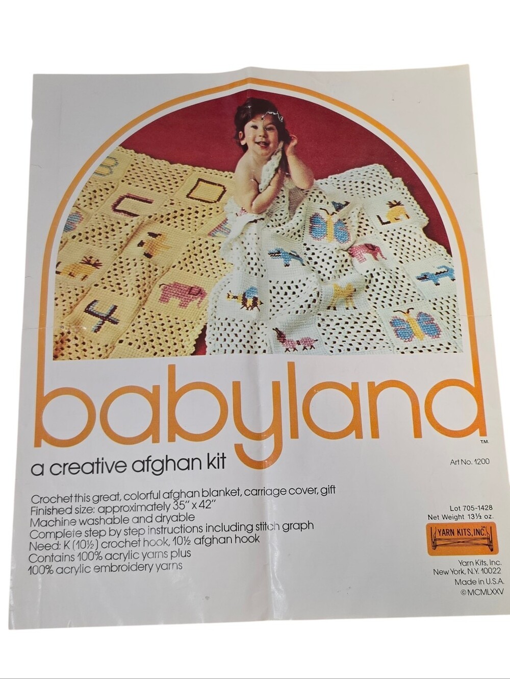 Vintage 1975 Babyland Yellow Baby Blanket Afghan Kit